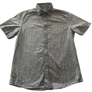 Claiborne Top Men's Small Gray Short Sleeve Button Up Dress Shirt Stretch Preppy